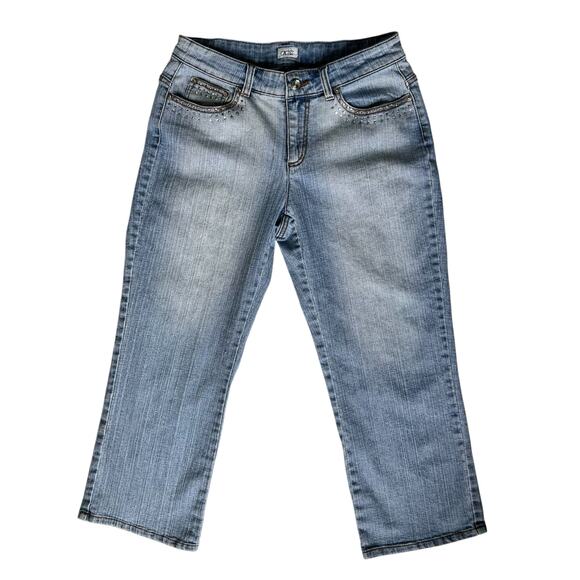 Vintage Cache Womens Capri Denim Jeans Sz 8 Rhinestone Bling Faded MidRise Mom - Picture 2 of 13